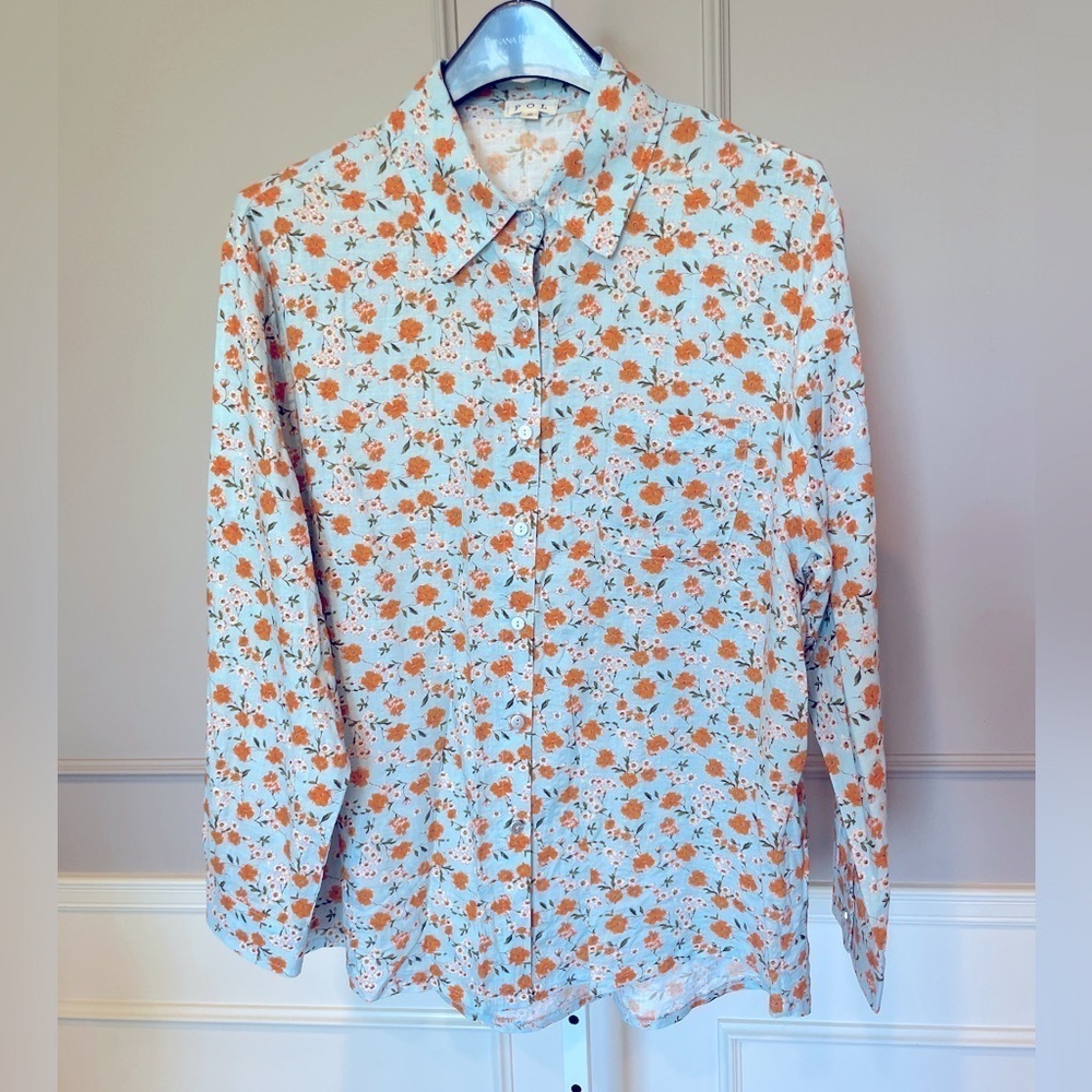 POL women's Small button down floral shirt aqua blue casual boutique boho